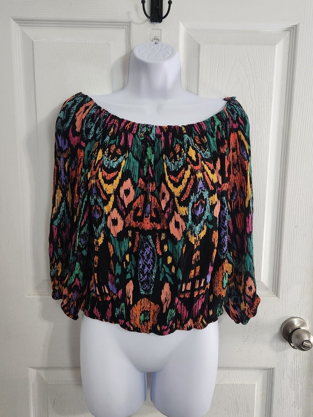 Christian Siriano gauzey vibrant colorful abstract blouse XL maximalism artsy - Picture 2 of 11